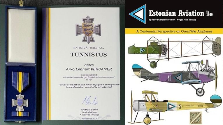 Arvo Lennart Vercamer pälvis Eesti lennundusajaloo uurimise eest Kaitseväe teeneteristi